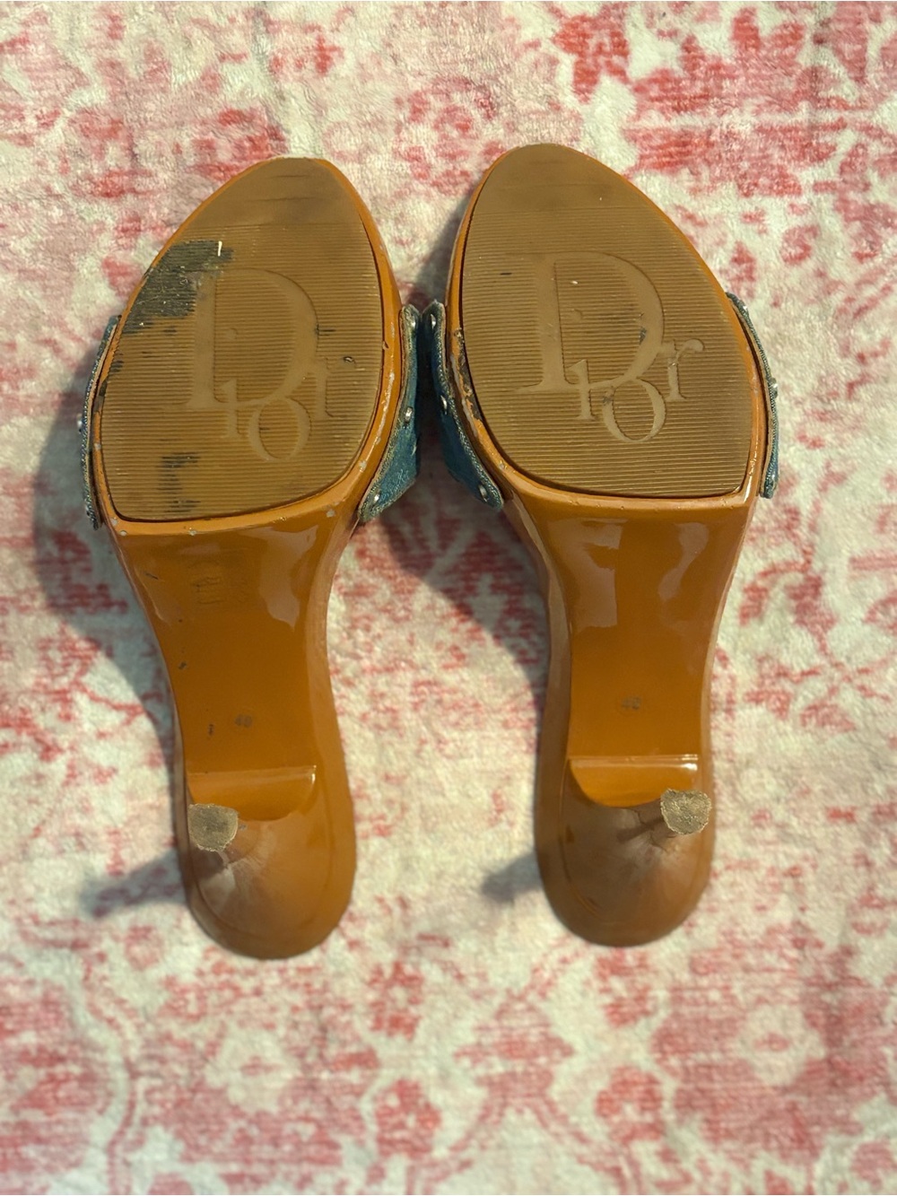 Denim Slide Sandals with Silver Buckle - Women's Brown Insole - Picture 3 of 5